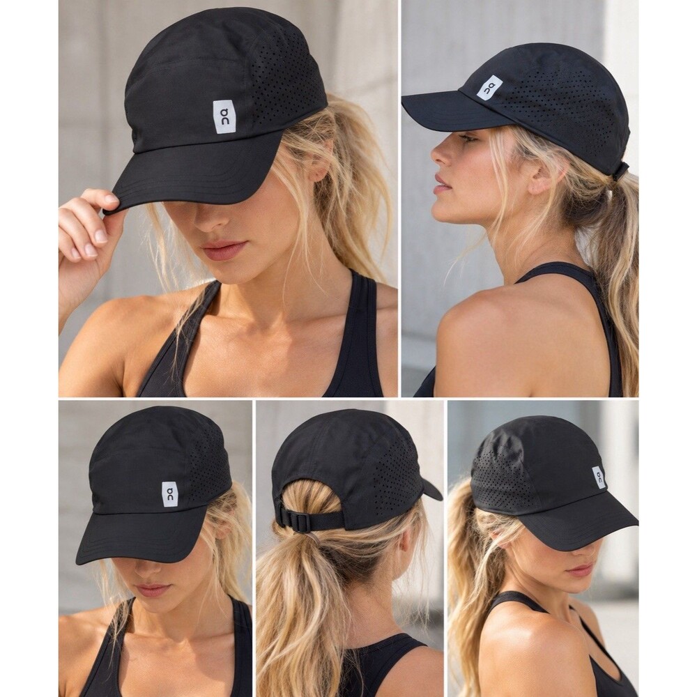 On Running Lightweight Cap Black Unisex Adjustable Laser Cut Running Hat